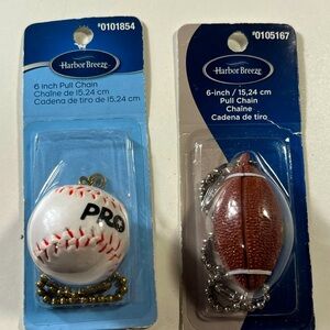 Harbor Breeze 2 Ceiling Fan Pull Chain Football and baseball 6” NIPackaging